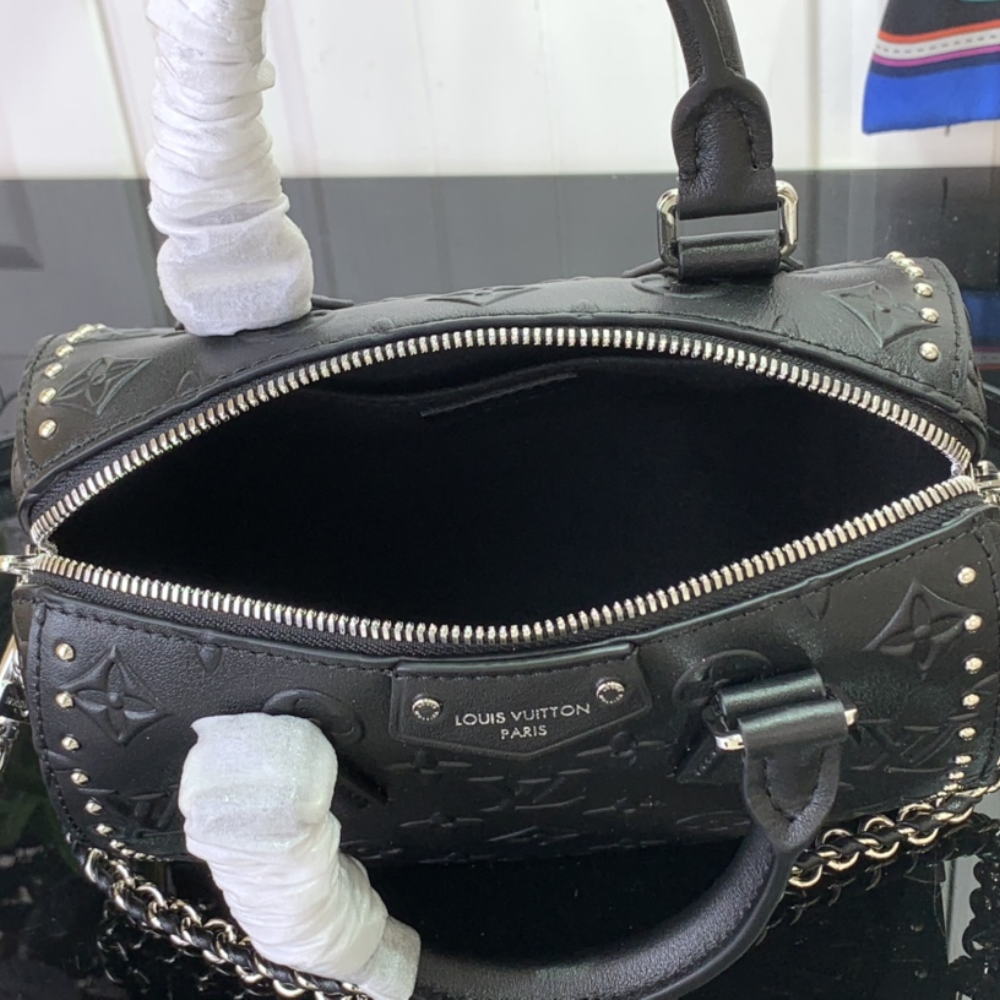 Black Calf Leather Speedy 20 Trunk Handbag for Men and Women