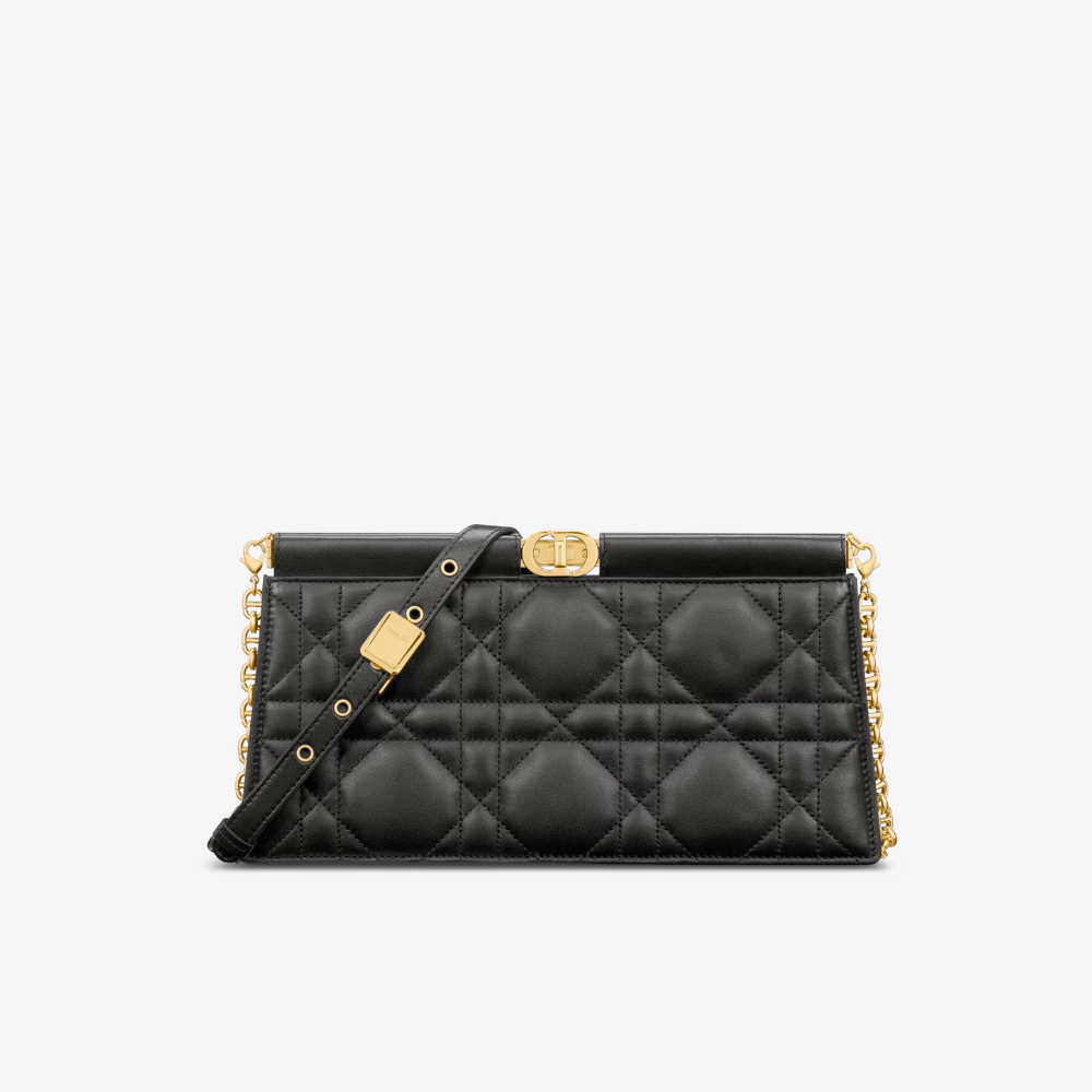 Black Cannage Lambskin D Caro Colle Noire Clutch with Chain - Leather Crossbody Bag for Women