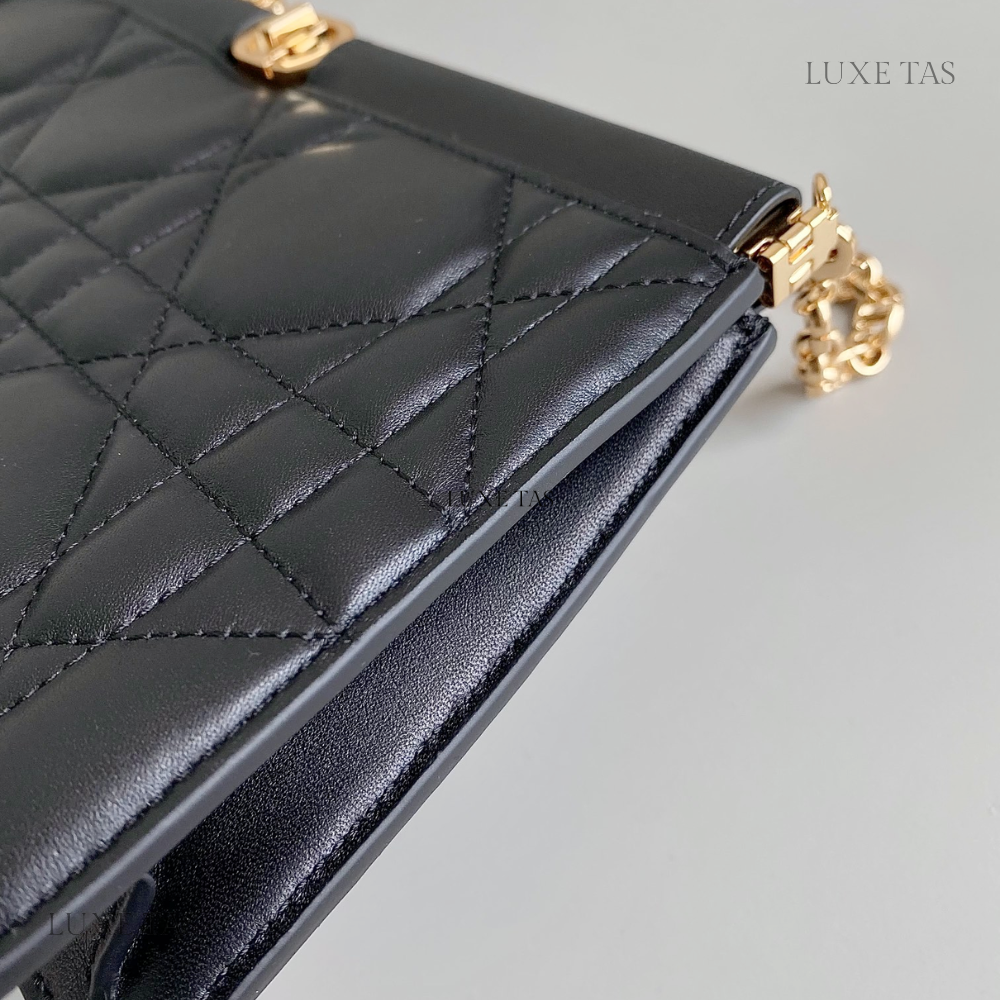 Black Cannage Lambskin D Caro Colle Noire Clutch with Chain - Leather Crossbody Bag for Women