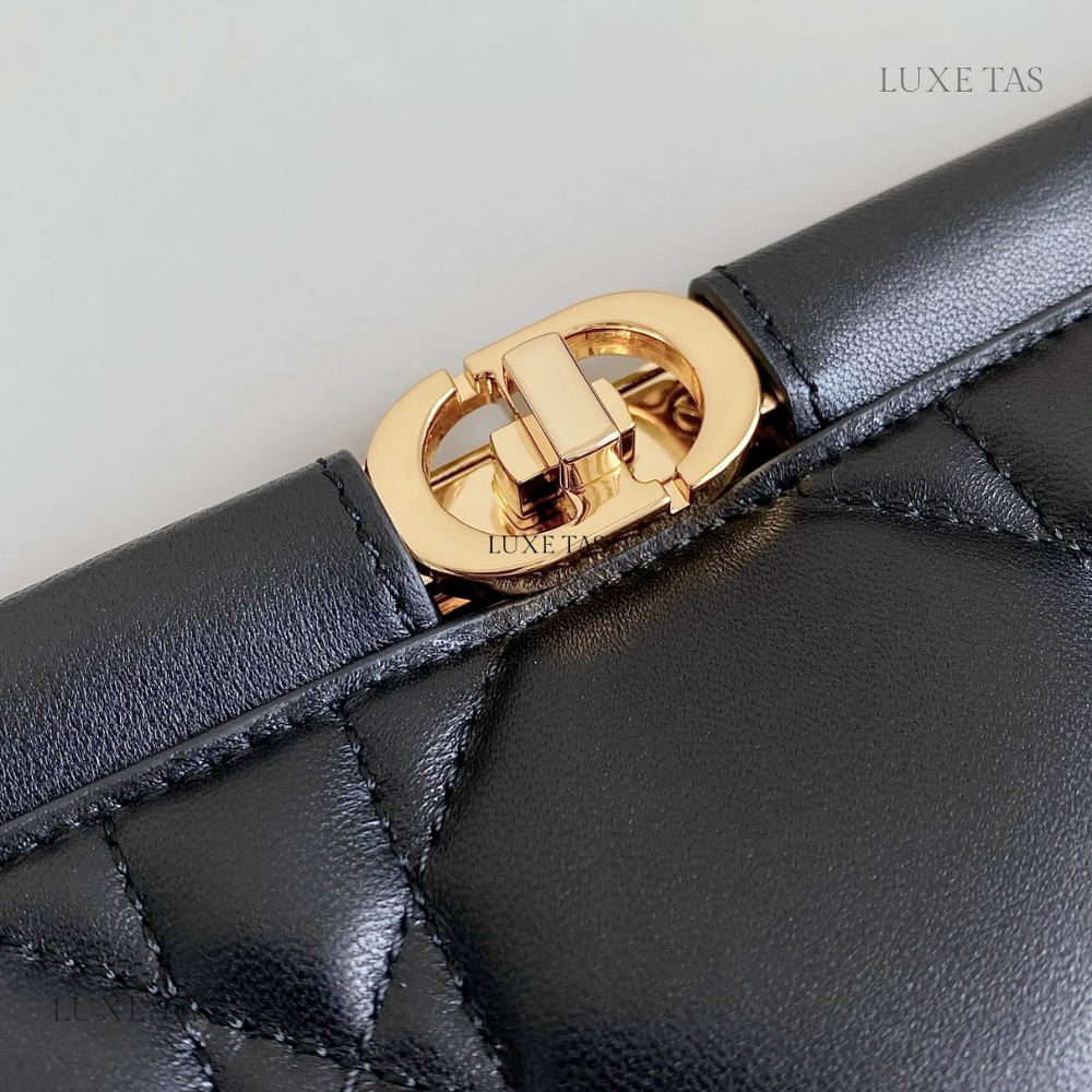 Black Cannage Lambskin D Caro Colle Noire Clutch with Chain - Leather Crossbody Bag for Women