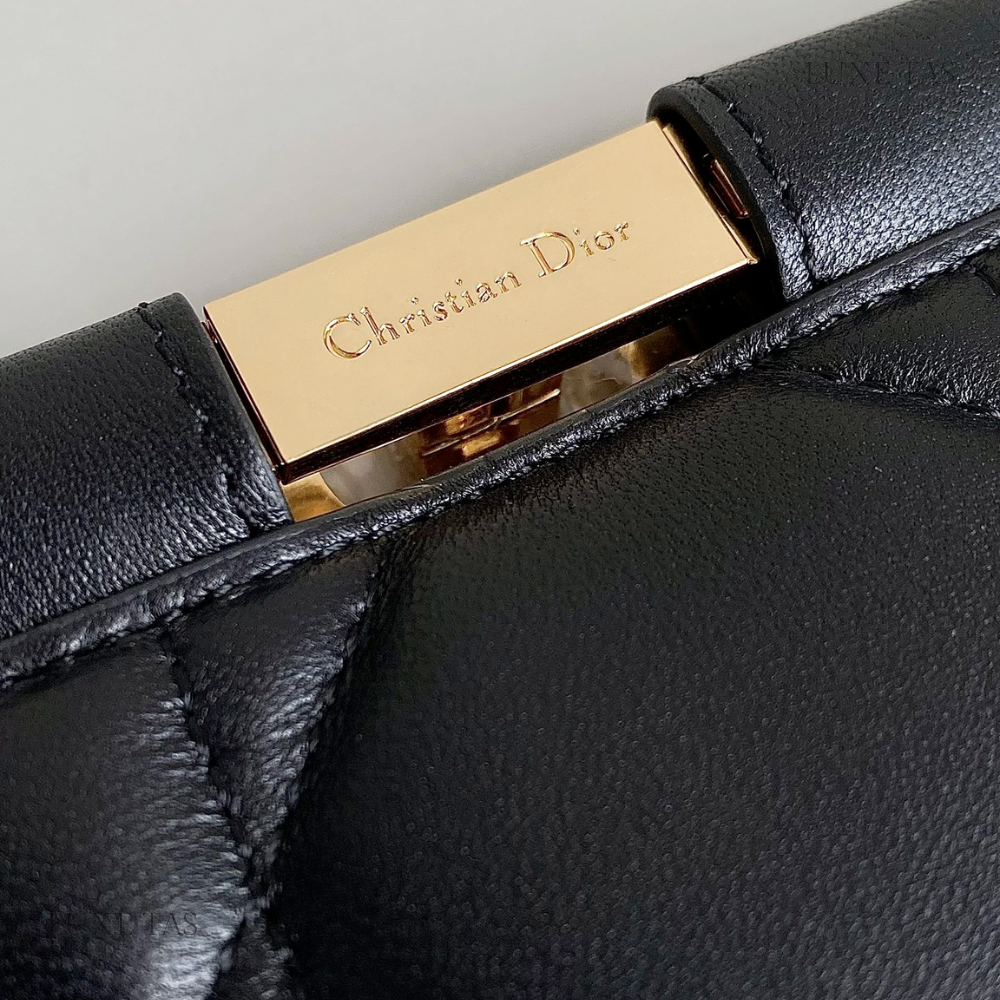 Black Cannage Lambskin D Caro Colle Noire Clutch with Chain - Leather Crossbody Bag for Women