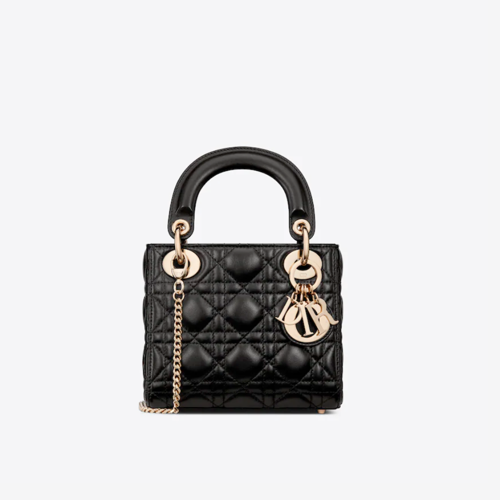 Black Cannage Lambskin Mini Lady D Bag