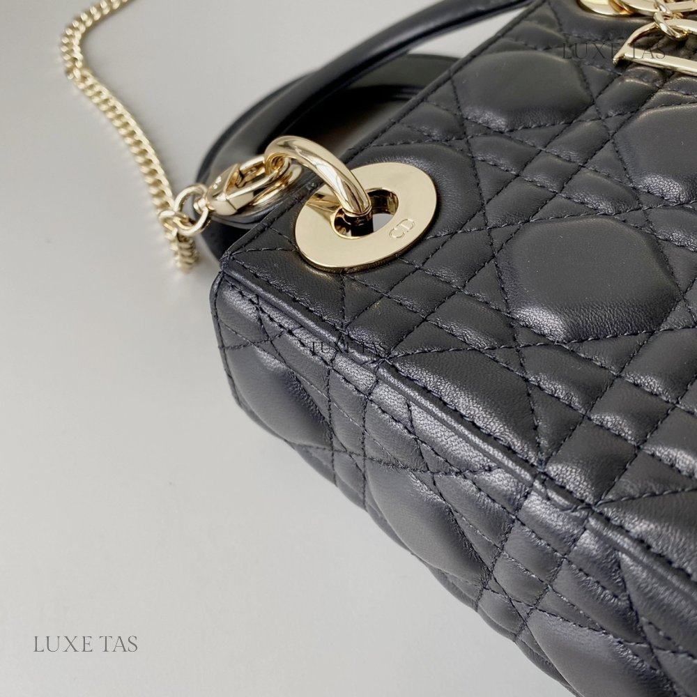 Black Cannage Lambskin Mini Lady D Bag