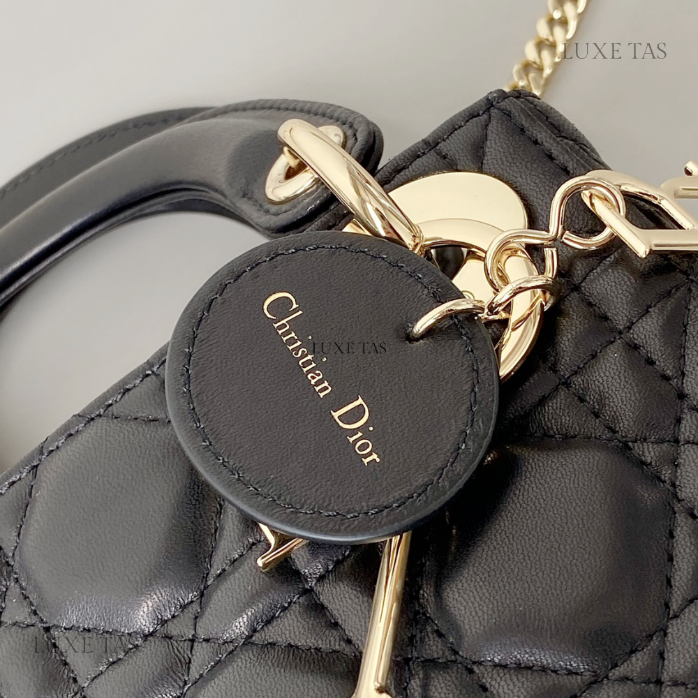 Black Cannage Lambskin Mini Lady D Bag