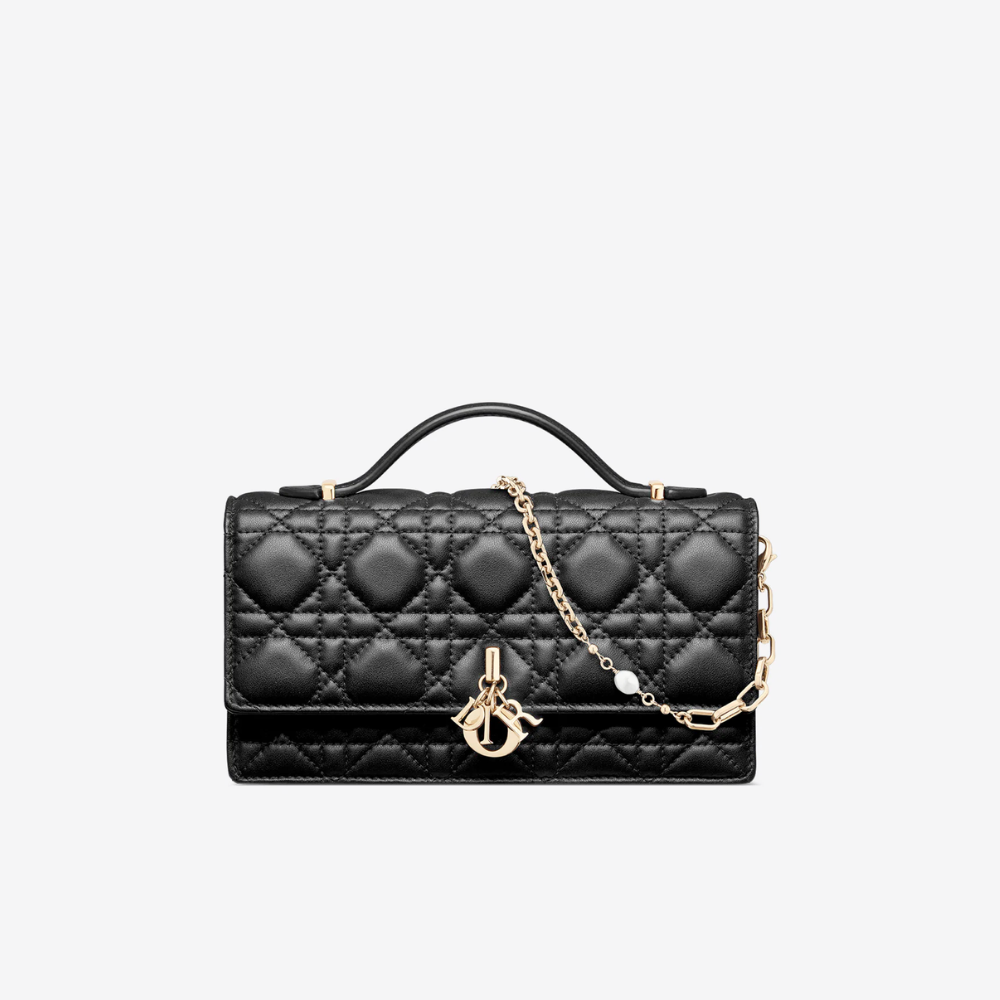 Black Cannage Lambskin Miss D Mini Bag - Leather Crossbody Bag for Women