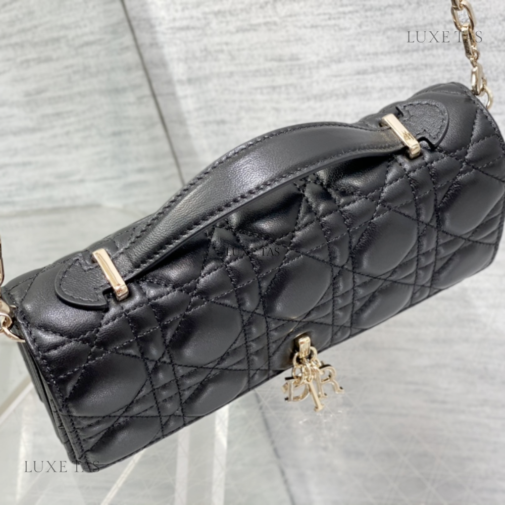 Black Cannage Lambskin Miss D Mini Bag - Leather Crossbody Bag for Women