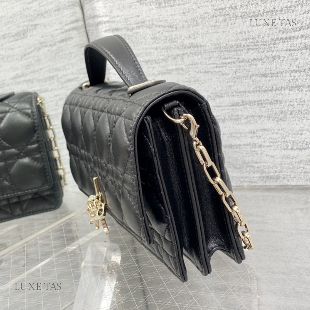 Black Cannage Lambskin Miss D Mini Bag - Leather Crossbody Bag for Women