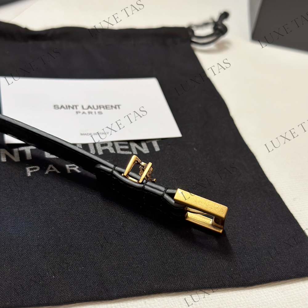 Black Cassandre Thin Belt With Square Buckle