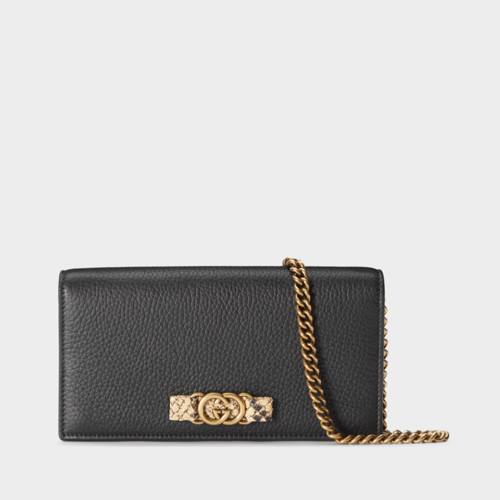 Black Chain Wallet With Interlocking G Python Bow