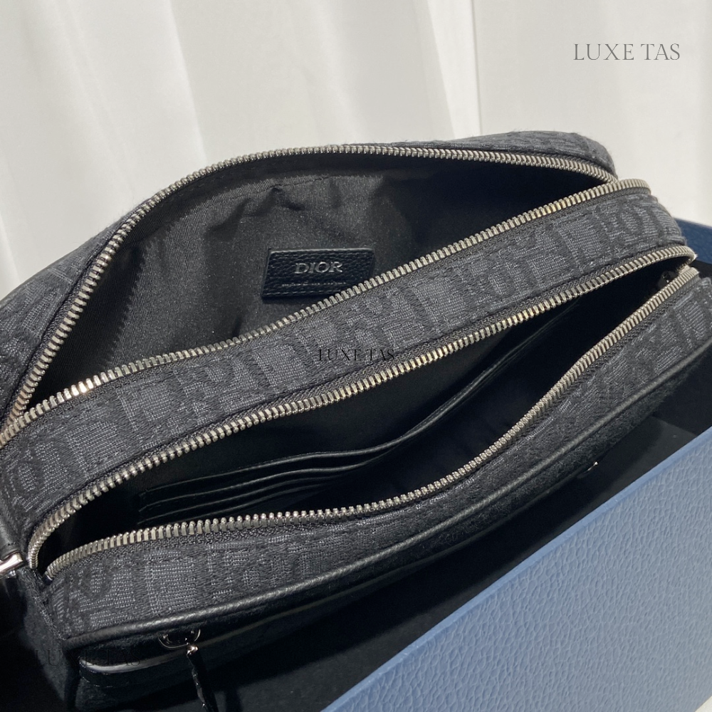 Black D Oblique Jacquard Maxi Safari Bag with Strap - Crossbody Bag for Men