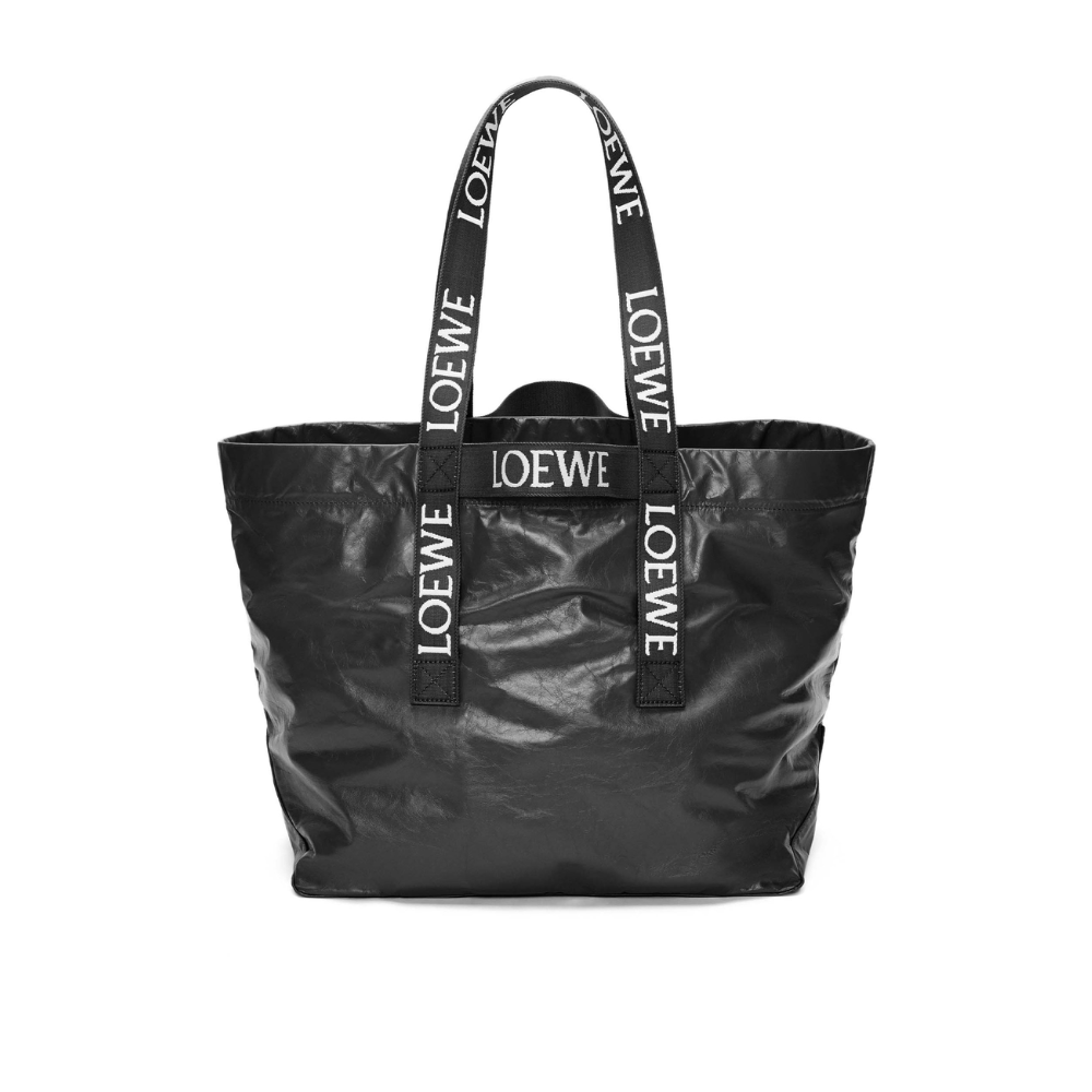 Black Fold Shopper In Paper Calfskin - Leather Tote Bag for Women