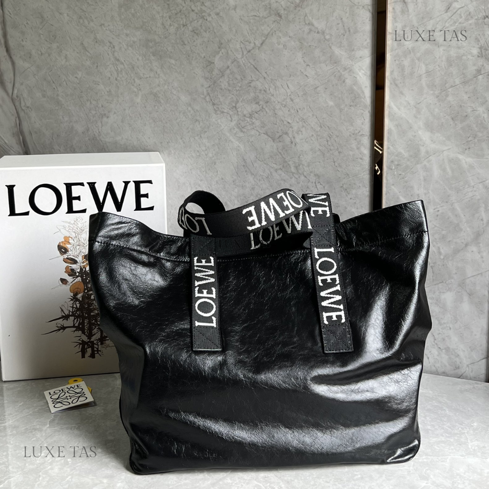 Black Fold Shopper In Paper Calfskin - Leather Tote Bag for Women