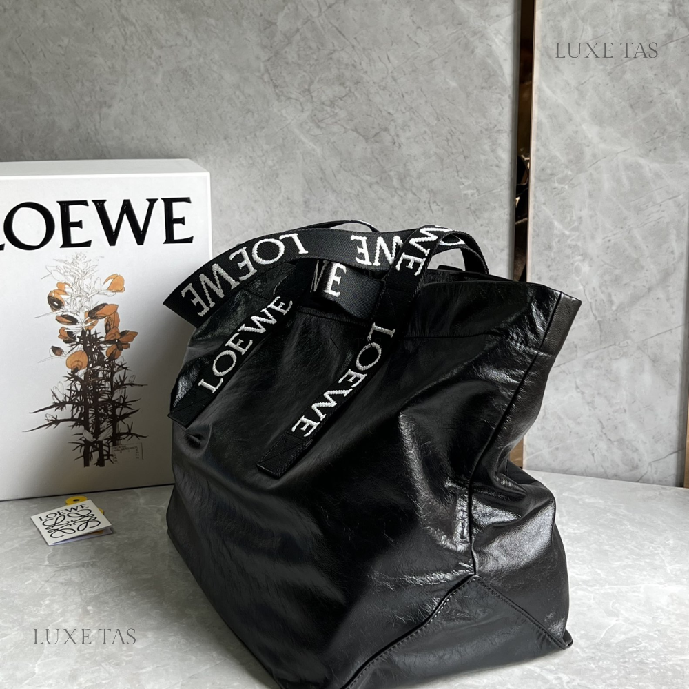 Black Fold Shopper In Paper Calfskin - Leather Tote Bag for Women
