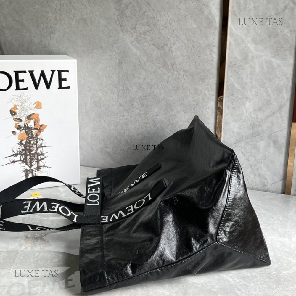 Black Fold Shopper In Paper Calfskin - Leather Tote Bag for Women