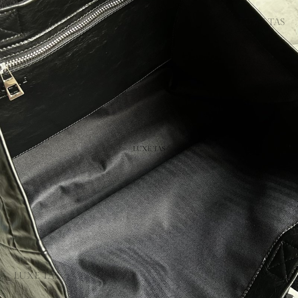 Black Fold Shopper In Paper Calfskin - Leather Tote Bag for Women