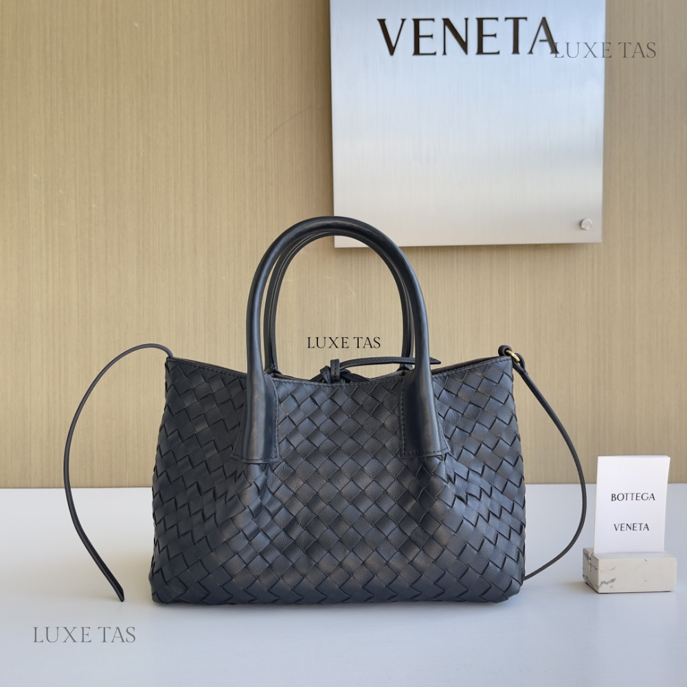 Black Fondant Intrecciato Leather Reversible Small Leather Tote Bag for Women