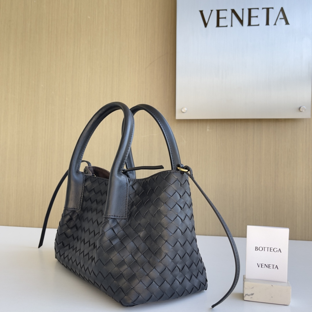 Black Fondant Intrecciato Leather Reversible Small Leather Tote Bag for Women