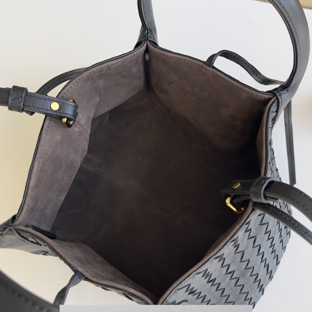Black Fondant Intrecciato Leather Reversible Small Leather Tote Bag for Women