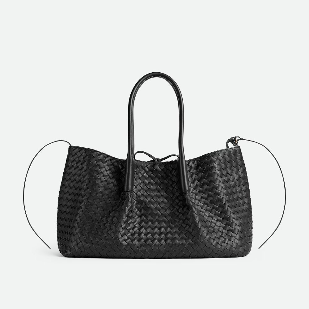 Black Fondant Pinacoteca Intrecciato Leather Reversible Leather Tote Bag for Women