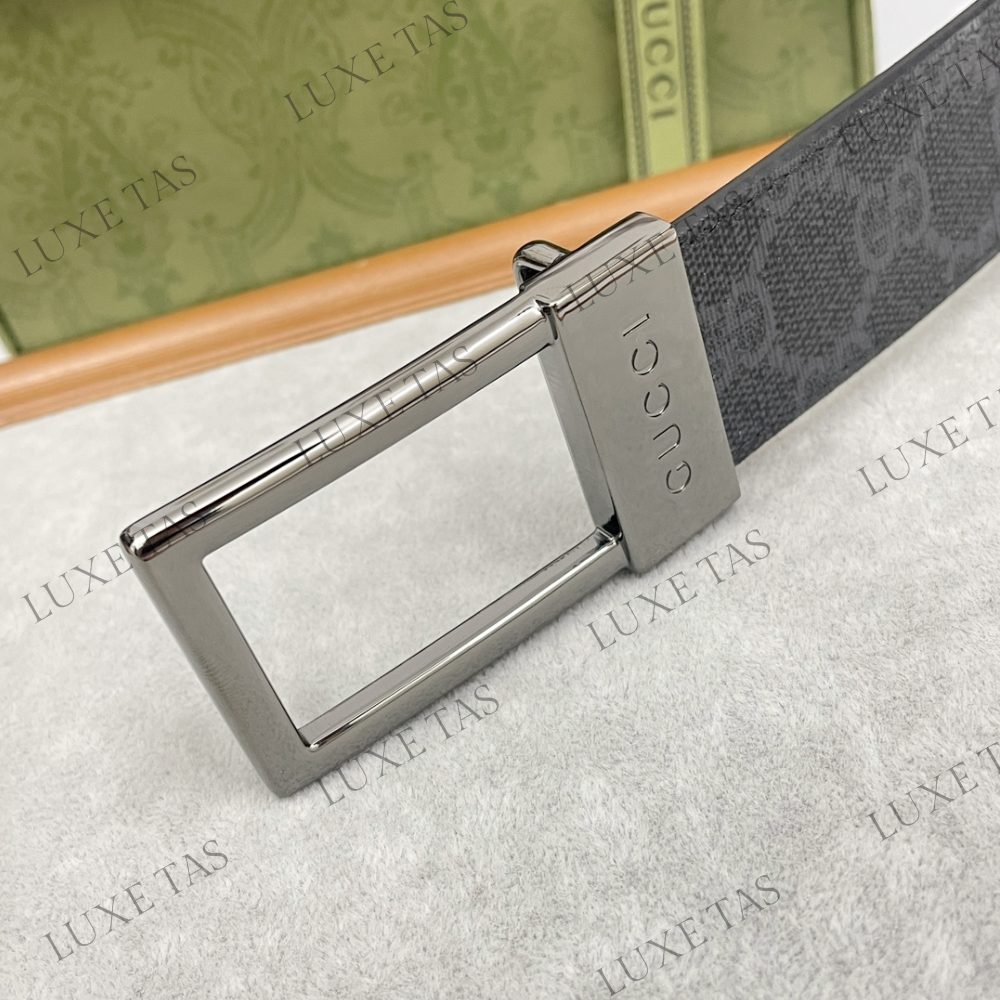 Black GG Supreme Canvas Belt With Rectangular Buckle