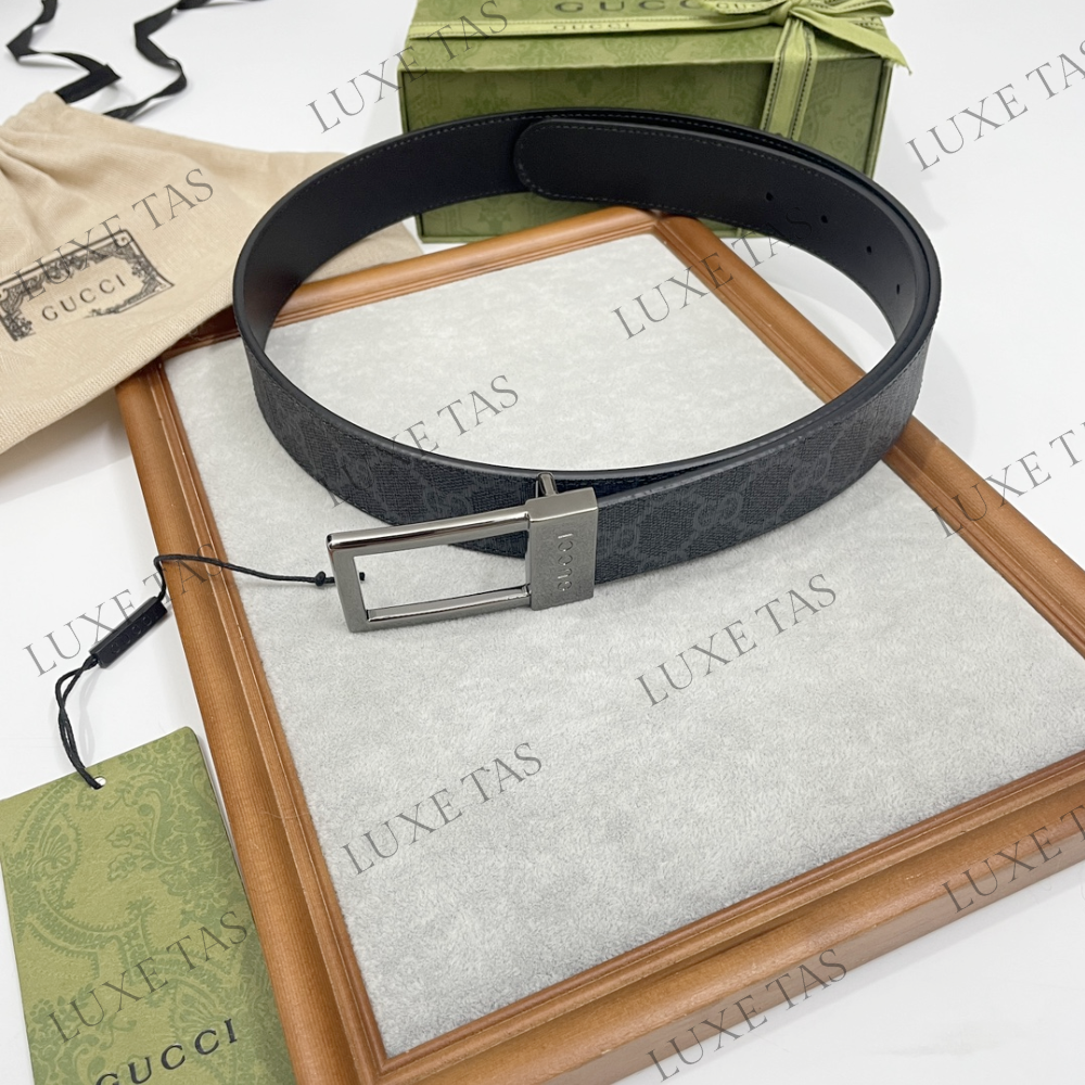Black GG Supreme Canvas Belt With Rectangular Buckle