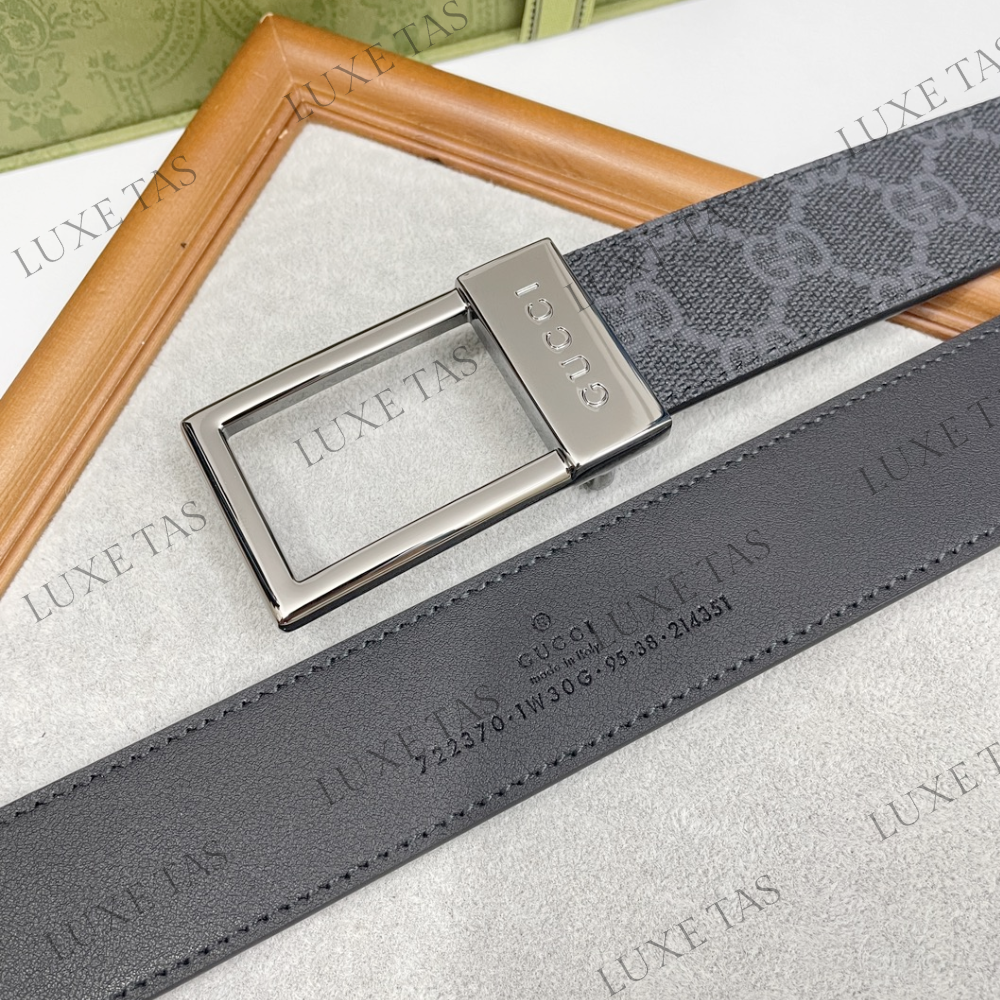 Black GG Supreme Canvas Belt With Rectangular Buckle