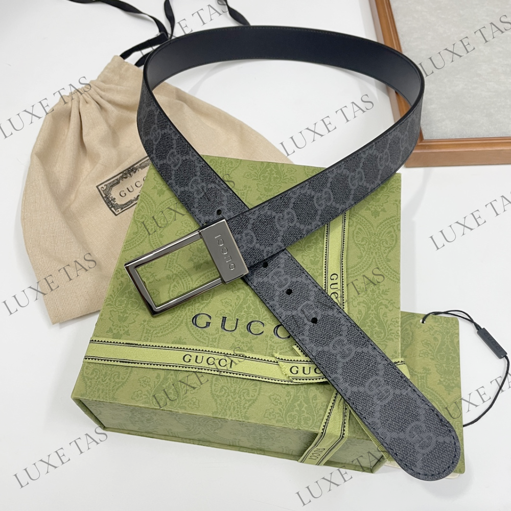 Black GG Supreme Canvas Belt With Rectangular Buckle