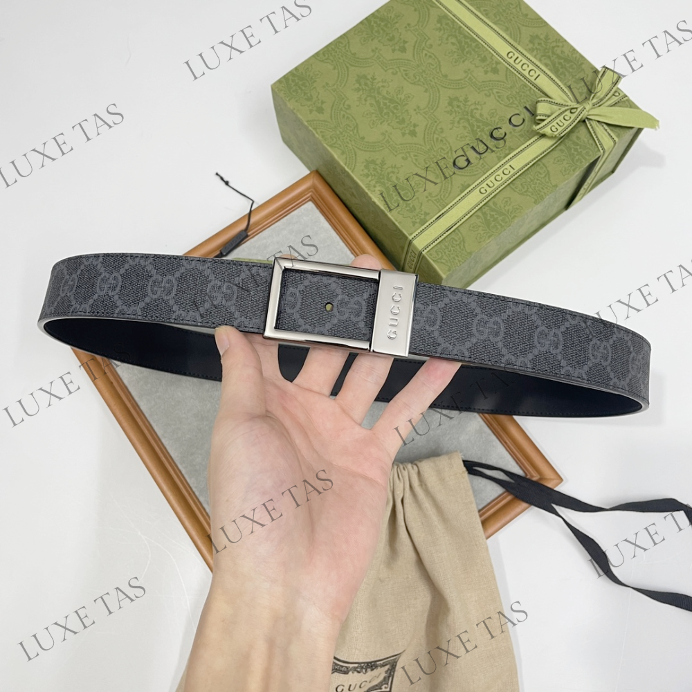 Black GG Supreme Canvas Belt With Rectangular Buckle