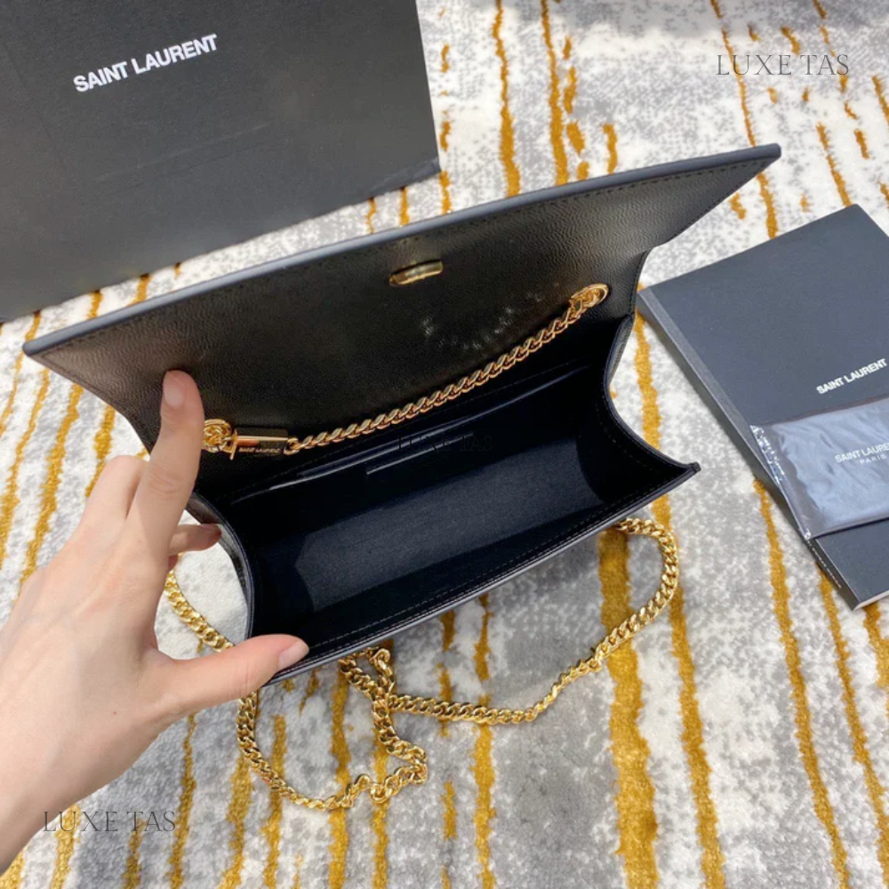 Black Kate Small Chain Bag In Grain De Poudre Embossed Leather