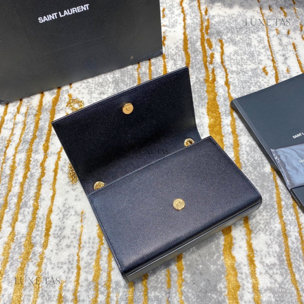 Black Kate Small Chain Bag In Grain De Poudre Embossed Leather