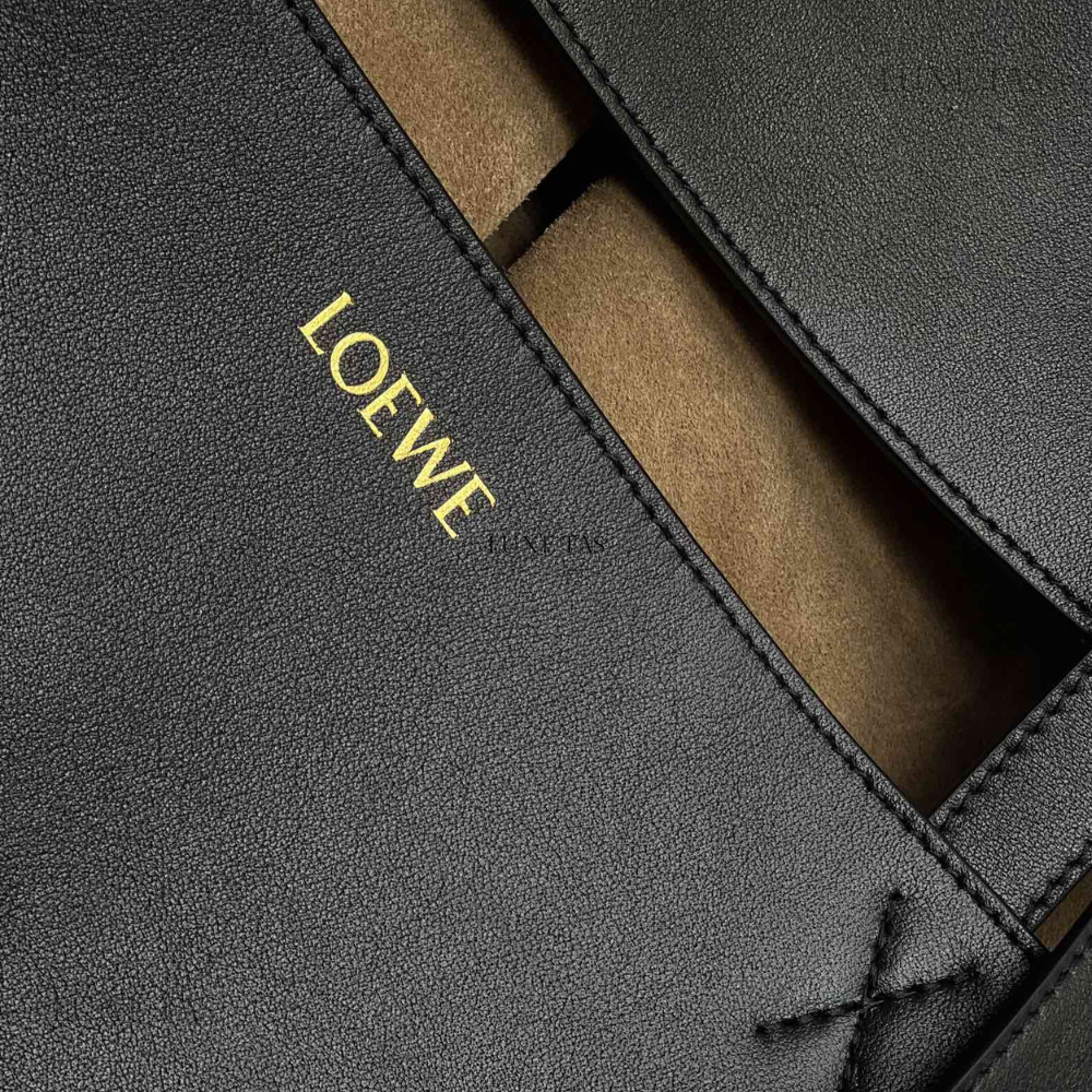 Black Large Puzzle Fold Tote In Shiny Calfskin - Leather Tote Bag for Women