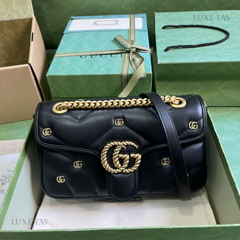 Black Leather GG Marmont Mini Shoulder Bag - Leather Shoulder Bag for Women