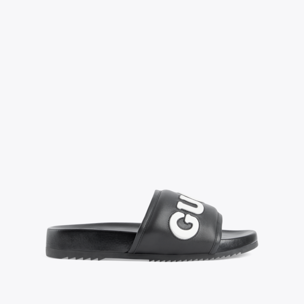 Black Leather Slide Sandal