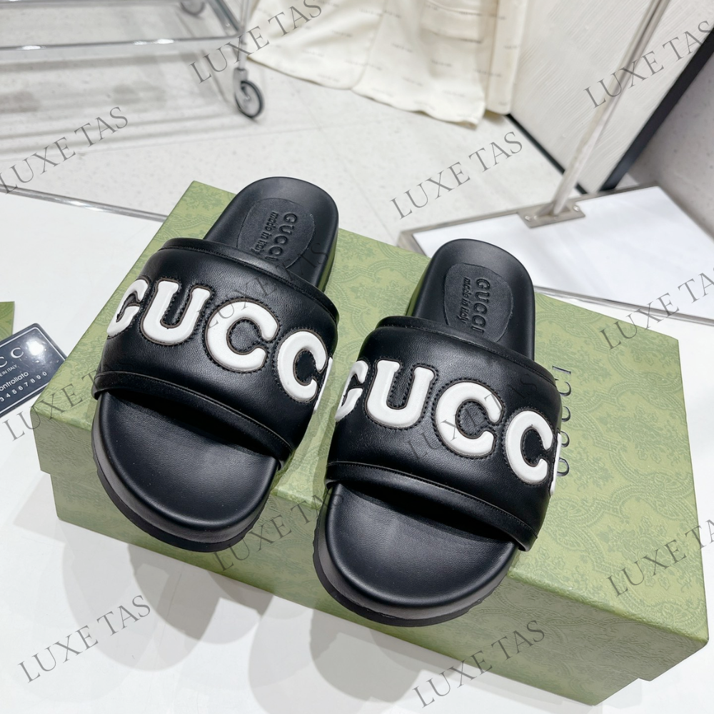 Black Leather Slide Sandal