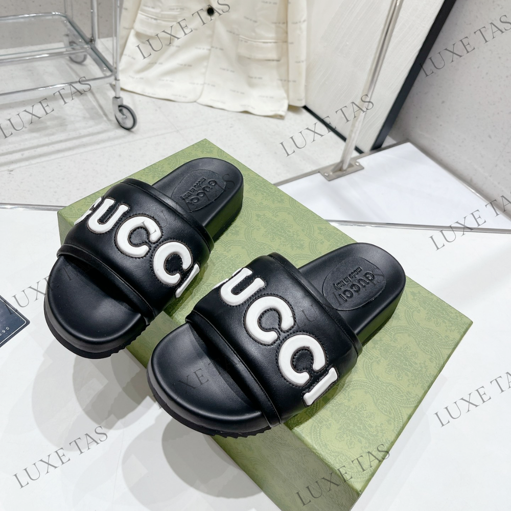 Black Leather Slide Sandal