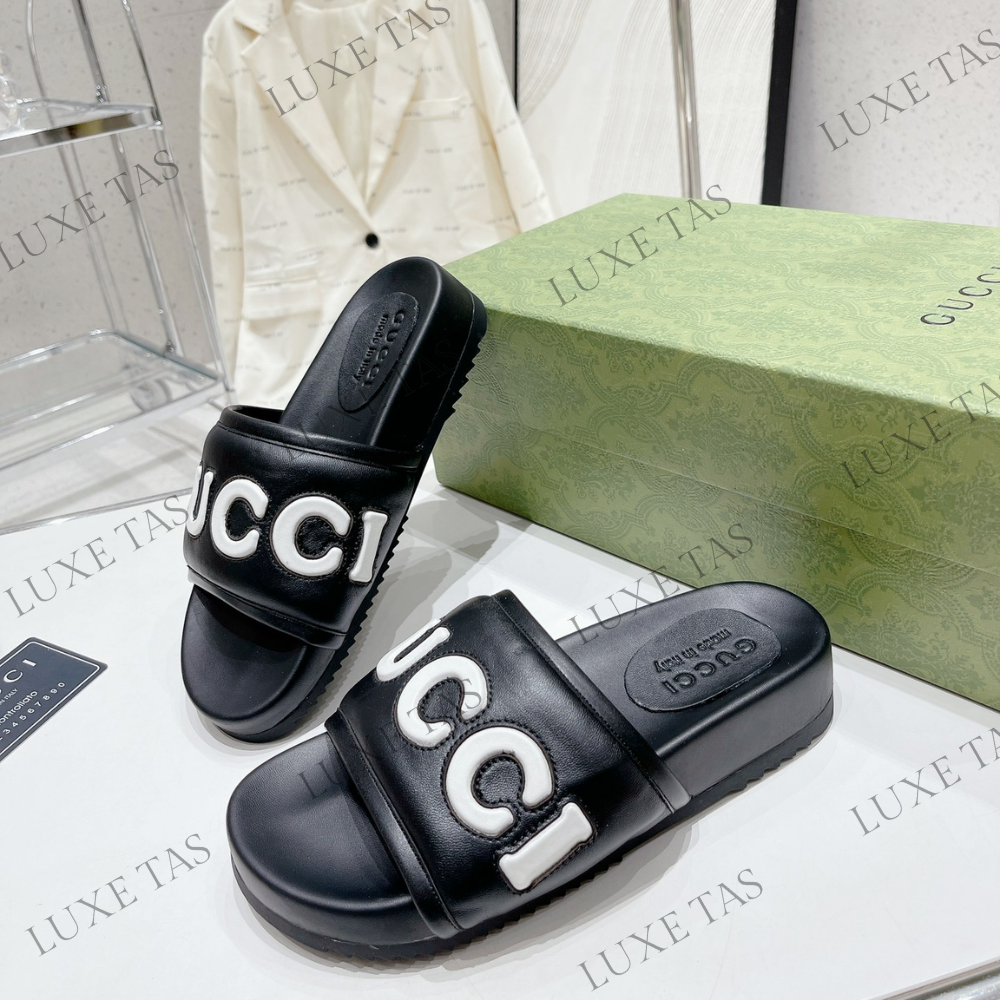 Black Leather Slide Sandal