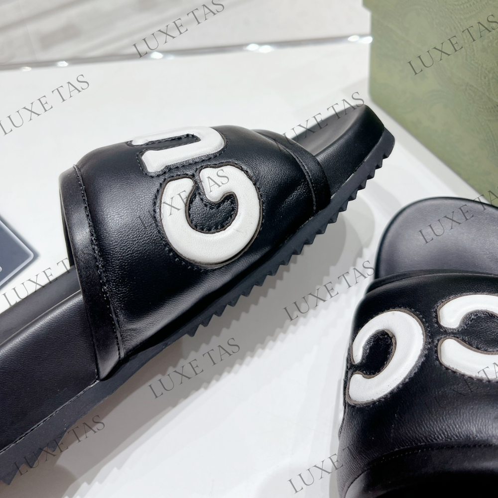 Black Leather Slide Sandal