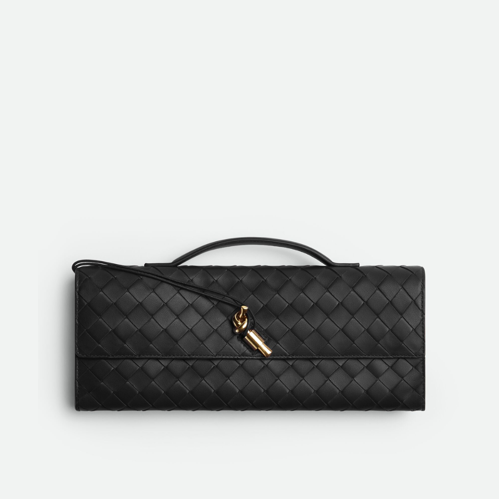 Schwarze lange Clutch Andiamo mit Henkel, Designer-Clutch für Damen