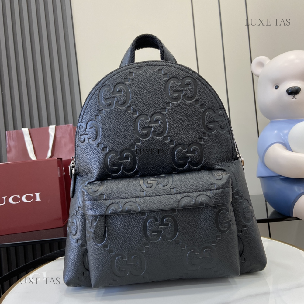 Black Medium Jumbo GG Backpack Leather Backpack for Men