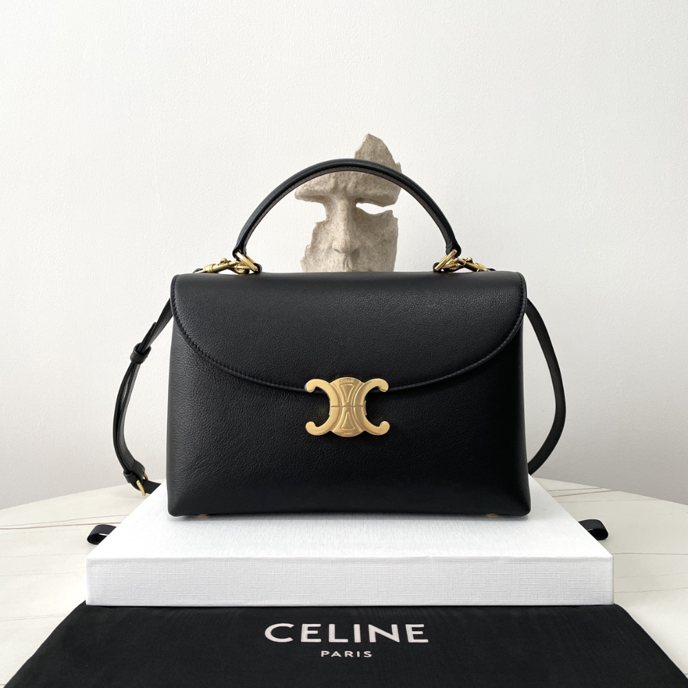Black Medium Nino Bag In Smooth Satinated Calfskin Leather Handbag for Women
