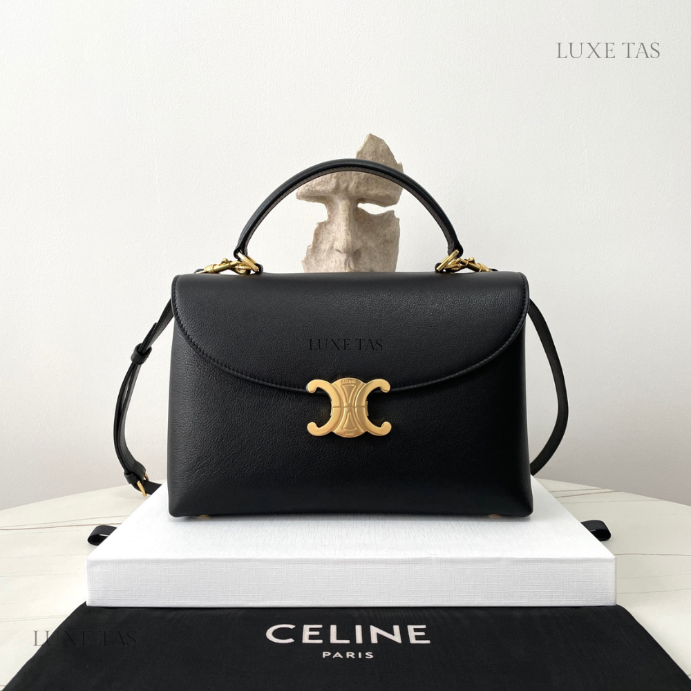 Black Medium Nino Bag In Smooth Satinated Calfskin Leather Handbag for Women