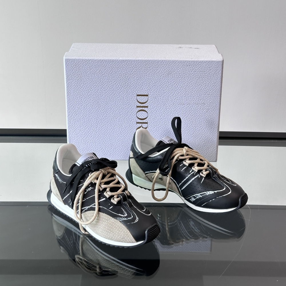 Black Nylon and Calfskin D-Sketch Sneaker Designer Sneakers for Men