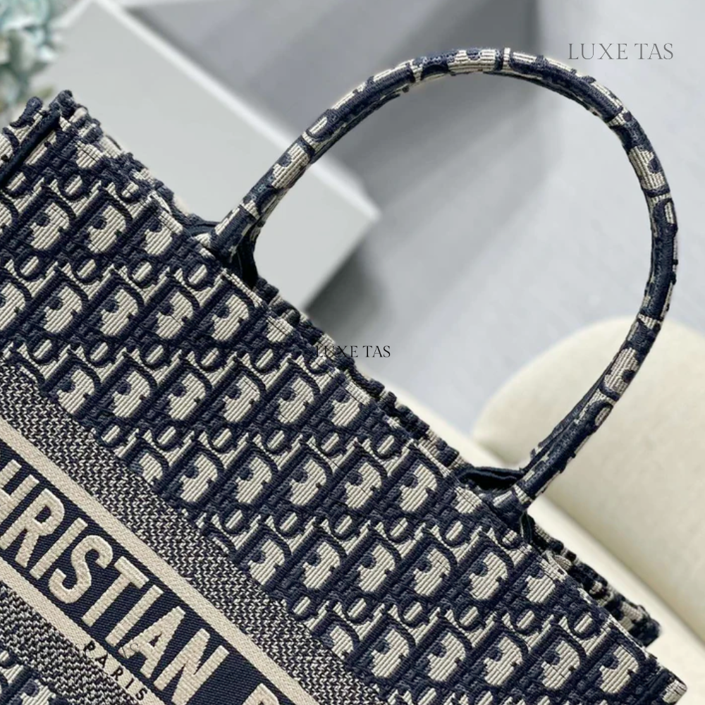 Black Oblique Embroidery Dior Book Tote