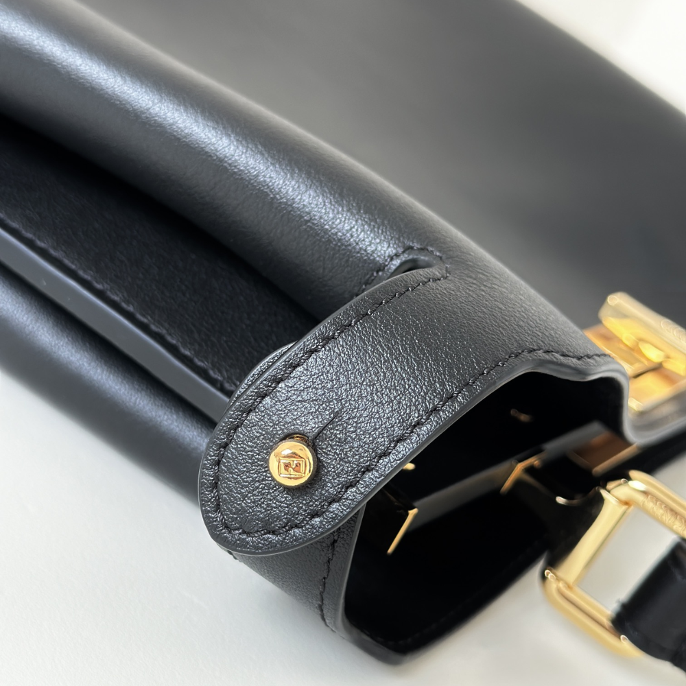Black Peekaboo Soft Medium Leather Tote Bag for Women
