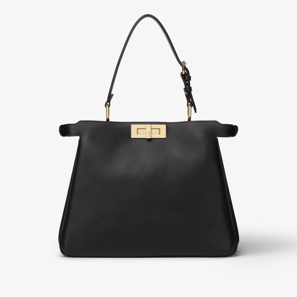 Black Peekaboo Soft Medium Leather Tote Bag for Women