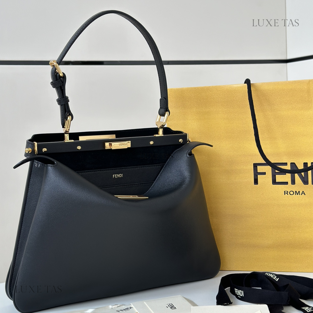 Black Peekaboo Soft Medium Leather Tote Bag for Women