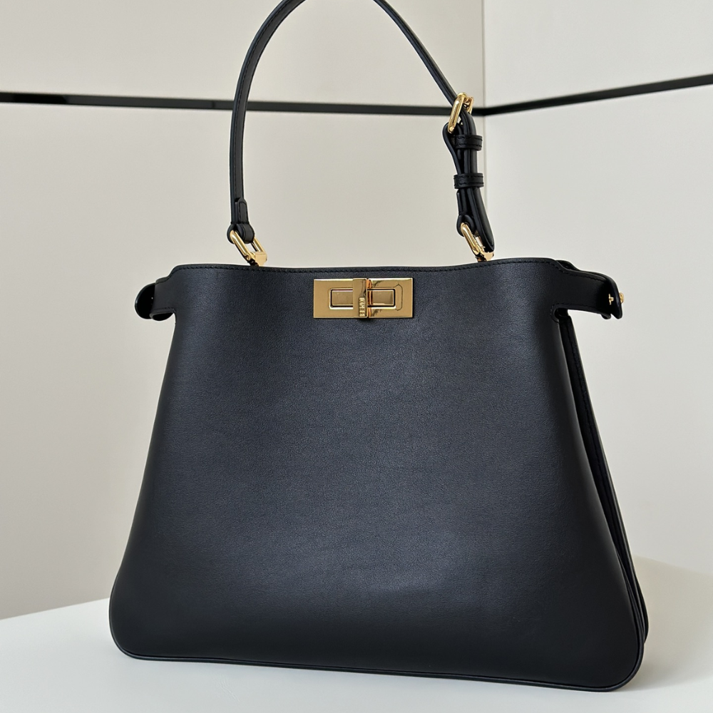 Black Peekaboo Soft Medium Leather Tote Bag for Women