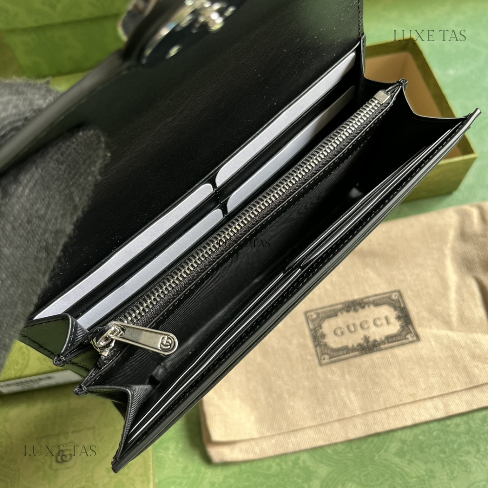 Black Petite GG Continental Wallet - Leather Wallet for Women