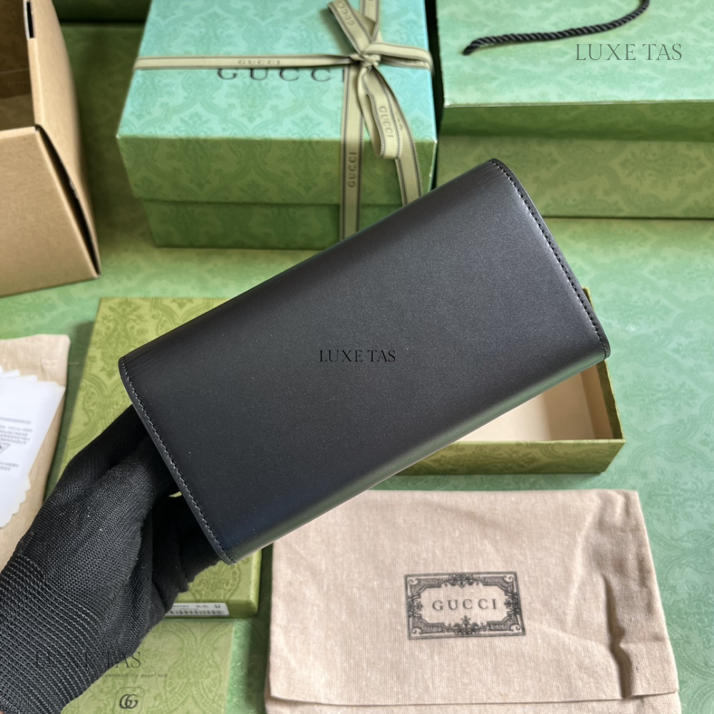 Black Petite GG Continental Wallet - Leather Wallet for Women