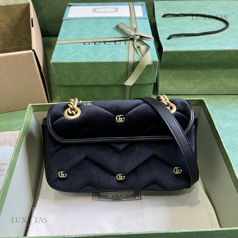 Black Quilted Chevron Velvet GG Marmont Mini Shoulder Bag - Leather Shoulder Bag for Women
